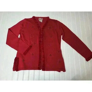 April Cornell Womens Cardigan Sweater Medium Wool Blend Red 274